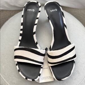 Mango Black & White Zebra-Print Slide Mules